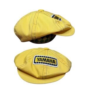 VINTAGE 70s Yamaha Team Newsboy Flat Hat Cap Motorycle Racing Motocross Large